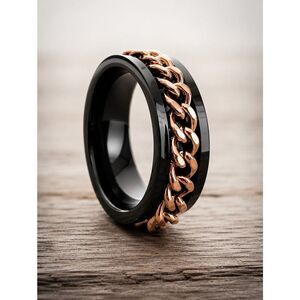 Black Rose Gold Cuban Link Spin Ring